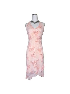 Y2K Taboo Pink Halter Floral V-Neck Midi Dress Size Medium